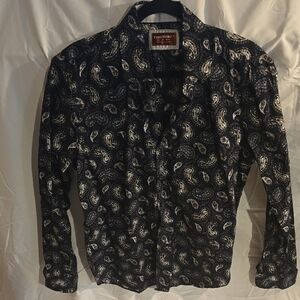 Consequence Mens Paisley Button-Up Shirt Slim Stretch